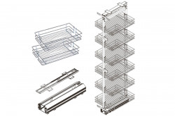 Колонна выдвижная, 400мм, AMX, 6 полок, H=1850-2200мм, доводчик, полное выдвижение, серый/хром, KPTJ012D-400